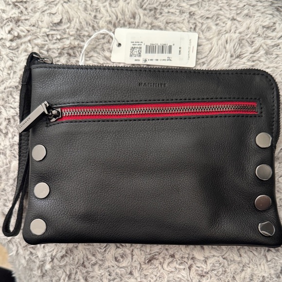 Hammitt Handbags - Hammitt Nash Small Black Wristlet with Red Zipper Gunmetal. NWT